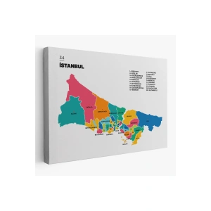 İstanbul  İli ve İlçeler Haritası  Dekoratif Kanvas Tablo 1364