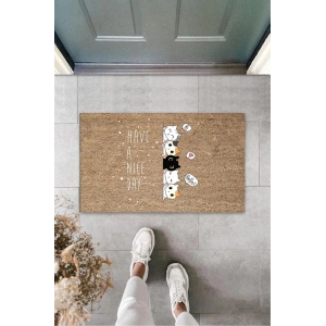 Kahverengi Kapı Önü Paspası Have A Nice Day Kedicikler Desen  K-3241