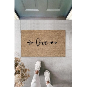 Kahverengi Kapı Önü Paspası Oklu Love Desen  K-3306