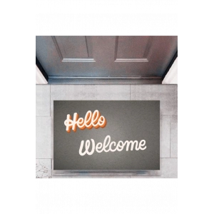 Kapı Önü Paspası Dekoratif Dijital Baskı Hello Welcome P-2326