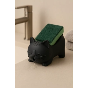 Kedi Figür Banyo Sabunluk Beyaz/Gri/Siyah 13 x 9 cm