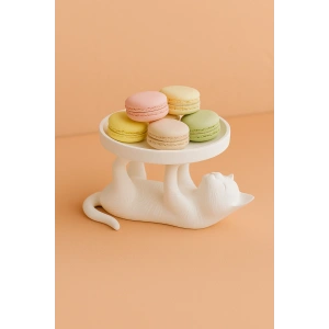 Kedi Sunumluk Tabak Beyaz 14 x 14 cm