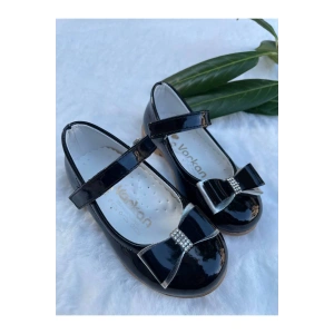 Kız Çocuk Bebek Parlak Siyah Parti Babet