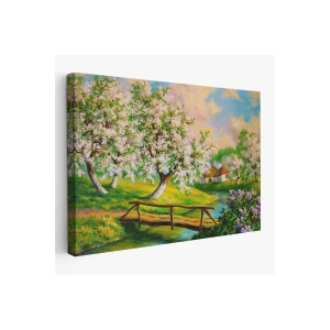 Köy içinden Akan Akarsu Bahar Manzarası Duvar Tablosu-1204