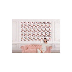 Kuşburnu Ağacı, Renkli Canlı Çiçekler Arka Plan Desenli Dekoratif Duvar Kağıdı-5590