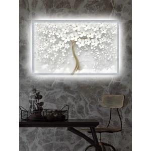 Led Işıklı 3d Dekoratif Gold Çiçek Tablo