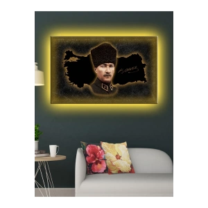 Led Işıklı Atatürk ve Türkiye Haritası Kanvas Tablo