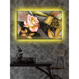 Led Işıklı Gold Çiçek Dekoratif Tablo