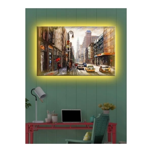 Led Işıklı Sokak Yağlı Boya (Yatak odası tablosu)