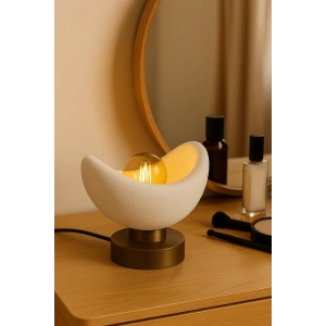 Luna Tasarım Masa Lambası Beyaz & Bronz Detaylı Modern Abajur 20 x 37 cm