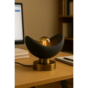 Luna Tasarım Masa Lambası Siyah & Bronz Detaylı Modern Abajur 20 x 37 cm