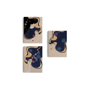 Mavi Ağırlıklı  Zarif Kadınlar Duvar Tablosu Üçlü Set-DK-88