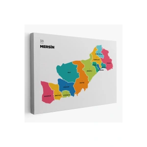 Mersin İli ve İlçeler Haritası  Dekoratif Kanvas Tablo 1418