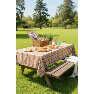 Modern Ekose Masa Örtüsü Yıkanabilir Pamuklu Günlük, Çeyizlik Sofra Örtüsü 140 x 140 cm