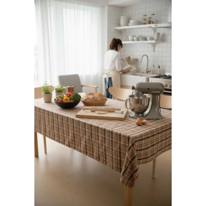 Modern Ekose Masa Örtüsü Yıkanabilir Pamuklu Günlük, Çeyizlik Sofra Örtüsü 140 x 200 cm