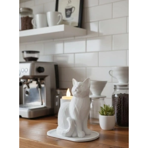 Mozaik Desenli Kedi Mumluk 13 x 13 cm -Led Mum Hediye