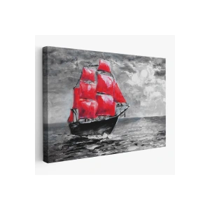 Okyanustaki Kırmızı Yelkenli Duvar Tablosu-1205