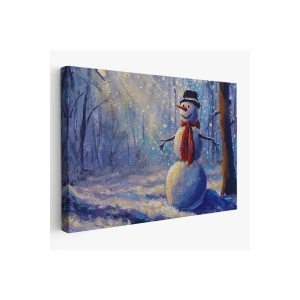 Ormanında Güneş Işınlarıyla Aydınlatılan Kardanadam Tablosu-1239