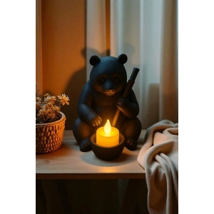 Ayı Panda Yoga Mumluk Dekor Siyah