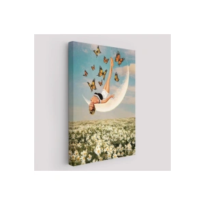 Papatya Tarkası Üzerındeki Mutlu Kadın Duvar Tablosu-6274