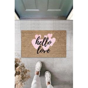 Pembe Kapı Önü Paspası Hello Love Desen  K-3291