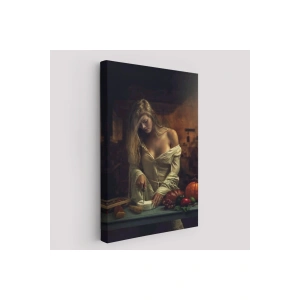 Peynir Kesen Güzel Kadın Dekoratif Duvar Tablosu-6299