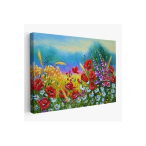Renkli Çiçekler Yağlıboya Görünüm Dekoratif Kanvas Duvar Tablosu-3749