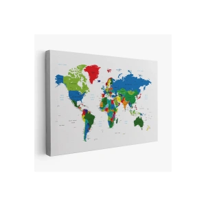 Renkli Dünya Haritası Kanvas Tablo 1014