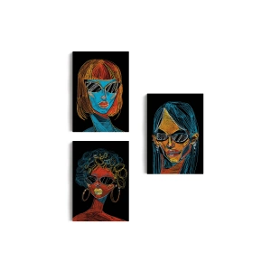 Renkli Pop Art Kadınlar Dekoratif Duvar Tablosu Üçlü Set-EU-120