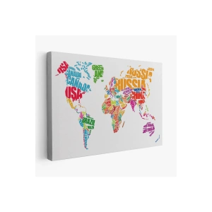 Renkli Ülke İsimli Dünya Haritası Kanvas Tablo 1011