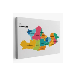 Samsun İli ve İlçeler Haritası  Dekoratif Kanvas Tablo 1445