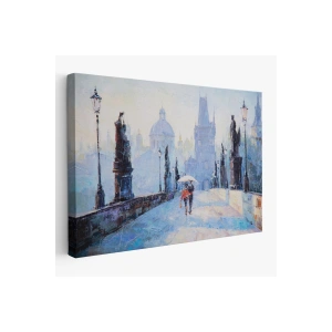 Şemsiye Altında Bir Çift Aşık Temalı Kanvas Duvar Tablosu-1187