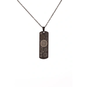 Siyah Dikdörtgen Titanyum Kaplama Dualı Çelik Kolye Çelik Zincirli kararmaz paslanmaz