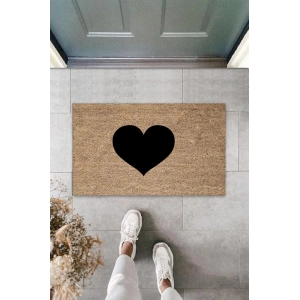Siyah Kapı Önü Paspası İçi Dolu Kalp Desen  K-3304