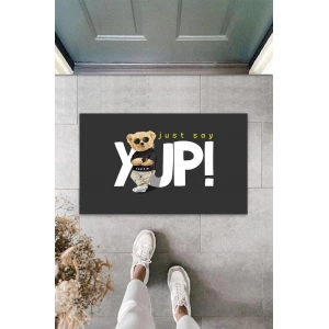 Siyah Kapı Önü Paspası Just Say Yup Ayıcık Desen  K-3340