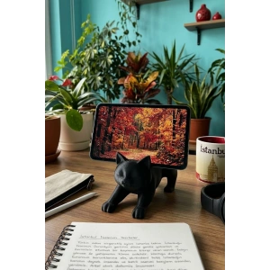 Siyah Kedi Telefon Tablet Tutucu 10 x 10 cm