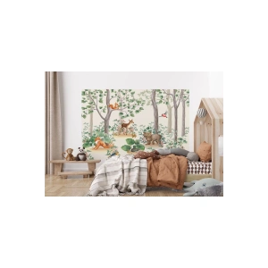 Suluboya Görünümlü Sevimli Hayvanlar Desenli Duvar Kağıdı Kreş Okul Posteri-5630