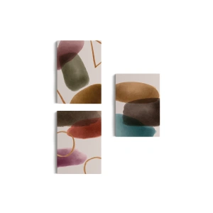 Suluboya Görünümlü Soyut Desenler  Duvar Tablosu Üçlü Set-EG-106