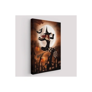 Süpürge ile Uçan Cadı, Cadılar Bayramı Hediyesi, Hellowen Tablo -6271