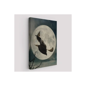 Süpürge İle Uçan Cadı, Cadılar Bayramı Helloven Duvar Tablosu -6481