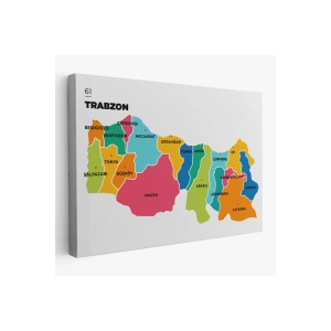 Trabzon İli ve İlçeler Haritası  Dekoratif Kanvas Tablo 1469