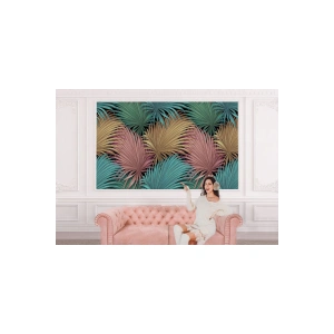 Tropikal Renkli Yaprak Desenli Duvar Kağıdı-5636