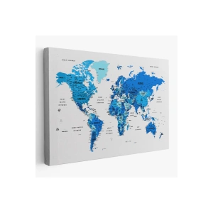 Türkçe Dünya Haritası Dekoratif Kanvas Tablo Son Derece Detaylı 1608