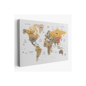 Türkçe Dünya Haritası Dekoratif Kanvas Tablo Son Derece Detaylı 1621
