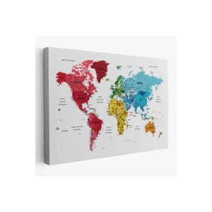 Türkçe Dünya Haritası Dekoratif Kanvas Tablo Son Derece Detaylı 1633