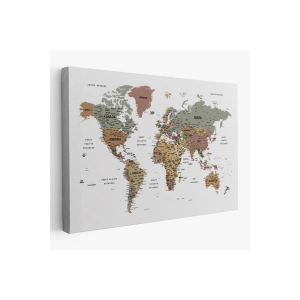 Türkçe Dünya Haritası Dekoratif Kanvas Tablo Son Derece Detaylı 1634