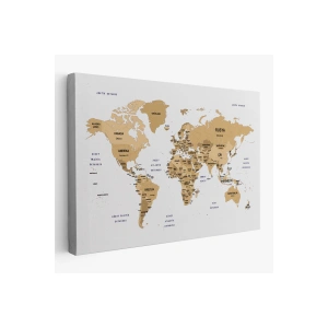 Türkçe Dünya Haritası Dekoratif Kanvas Tablo Ülke ve Başkentli 1548