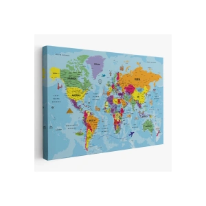 Türkçe Dünya Haritası Kanvas Tablo Son Derece Detaylı ve Dekoratif-1989