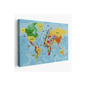 Türkçe Dünya Haritası Kanvas Tablo Son Derece Detaylı ve Dekoratif-1995