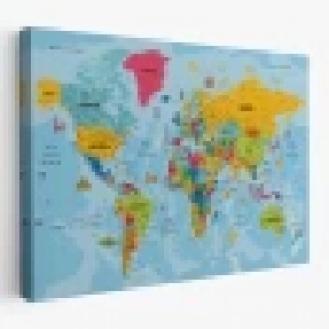Türkçe Dünya Haritası Kanvas Tablo Son Derece Detaylı ve Dekoratif-2022